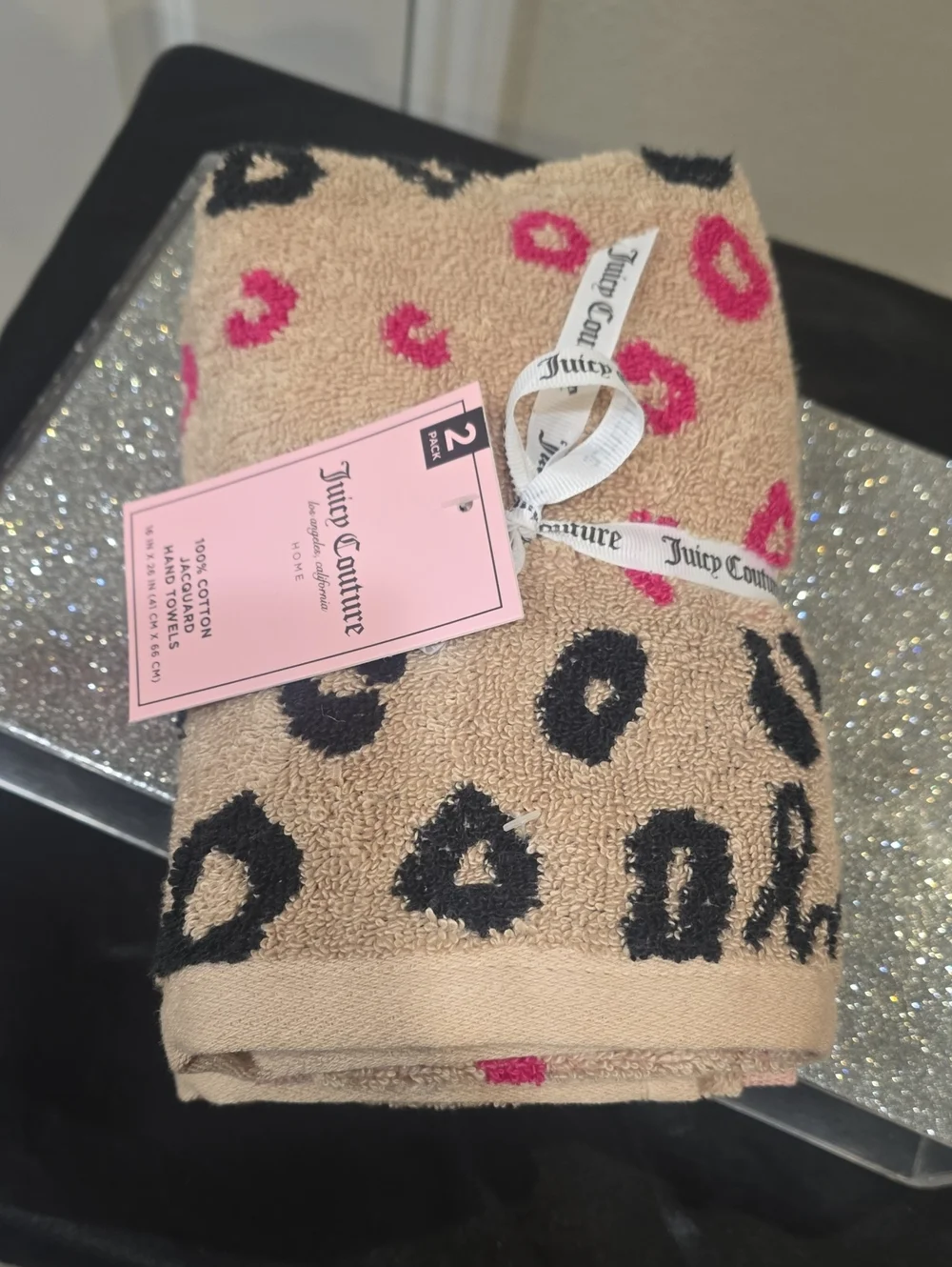 Juicy Couture Home 100% Cotton Jacquard Leopard Spots Logo Hand Towels
